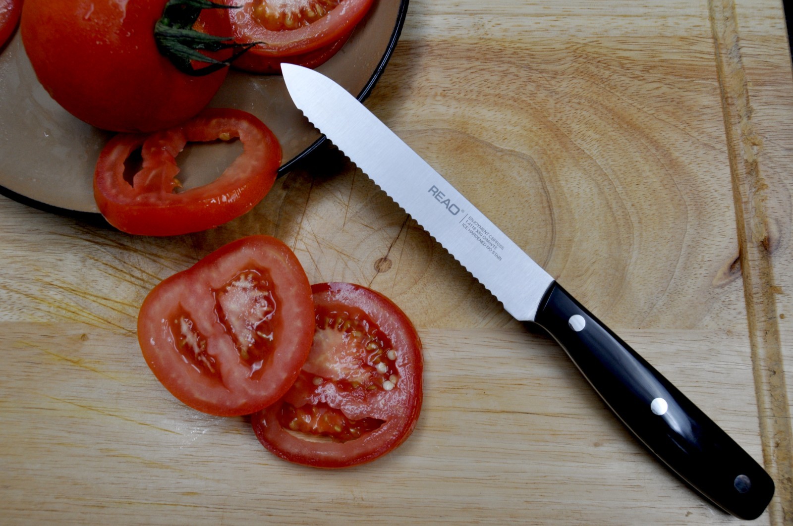 REAO BRAND – 5″ INCH TOMATO / BREAD KNIFE – POM HANDLE 3 RIVETS