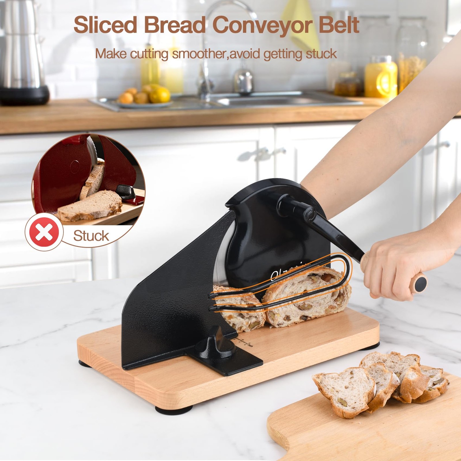 Manual Bread Slicer for Homemade Sourdough Bread, Hand Crank Bread Slicer wit…