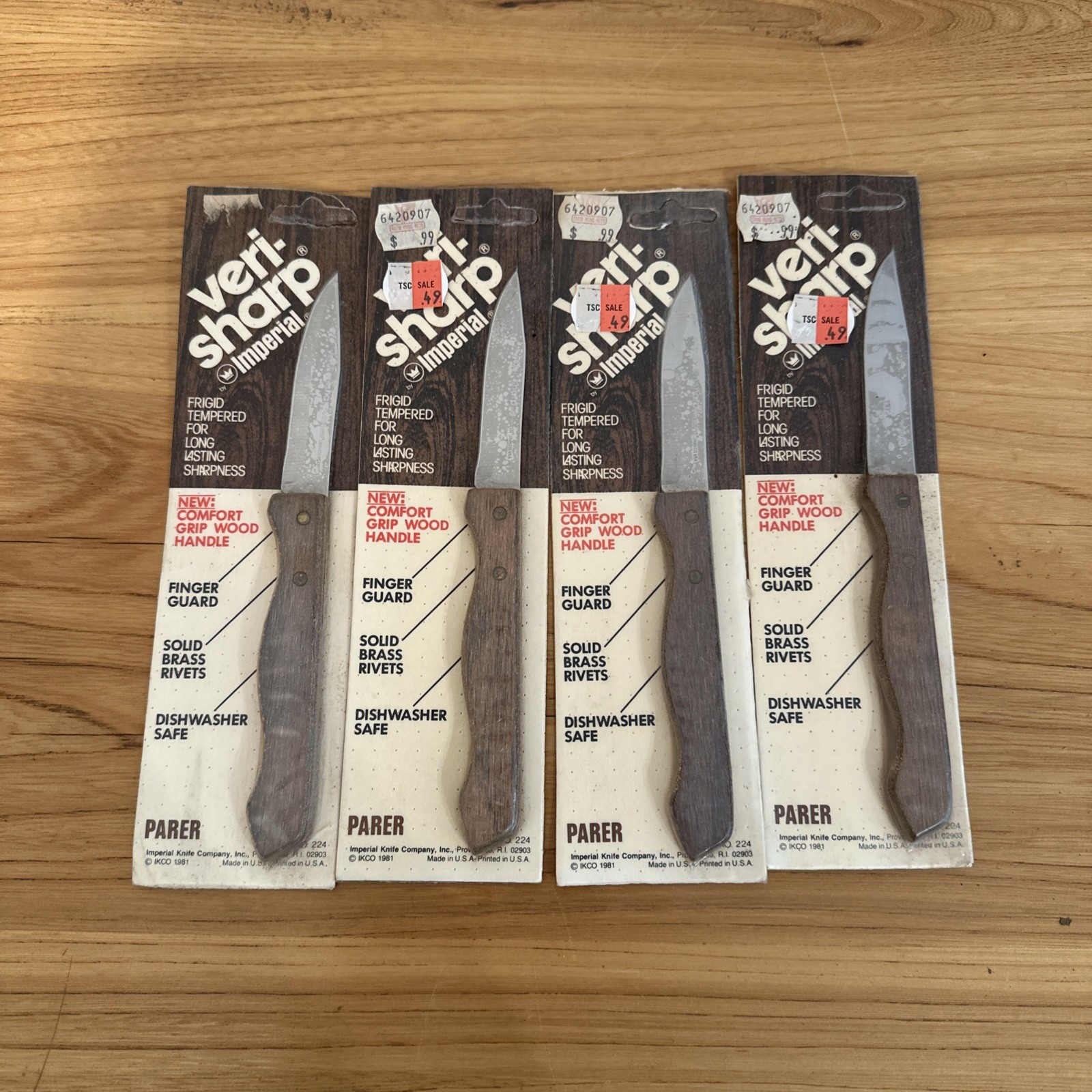 NOS Imperial Veri-Sharp Stainless Knives Wood Handle Set Of 4 Parer