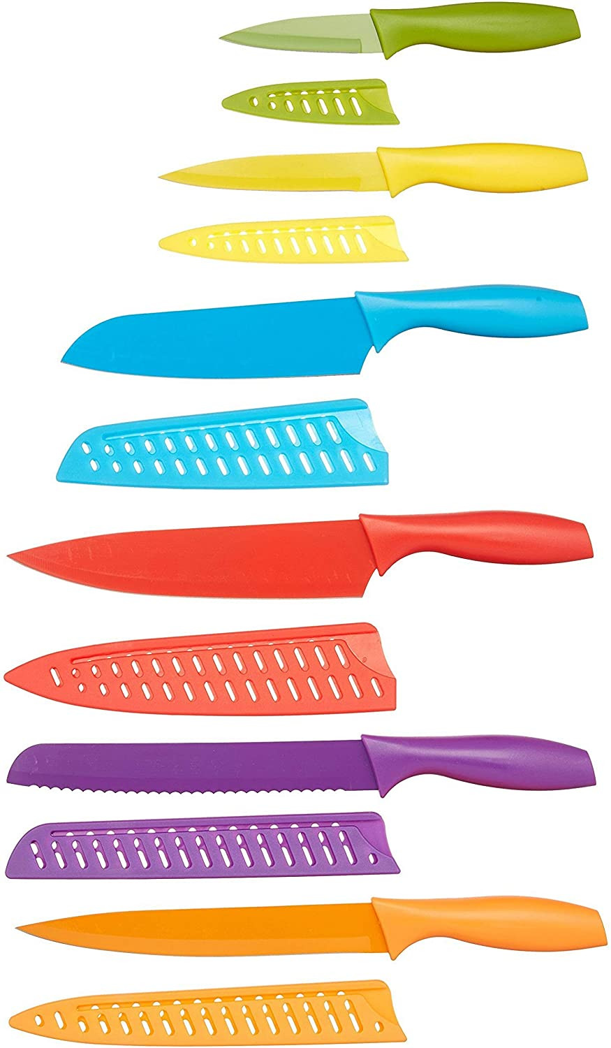 Color-Coded Dishwasher Safe Kitchen Knife Set, 12-Piece with Ergonomic Handles,