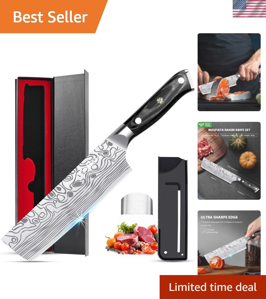 7” Nakiri Chef’s Knife with Finger Guard, German High Carbon Stainless Steel …