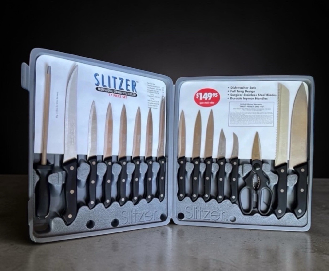 VINTAGE NOS SLITZER 17 Piece Professional German Cutlery Kitchen Knife Set