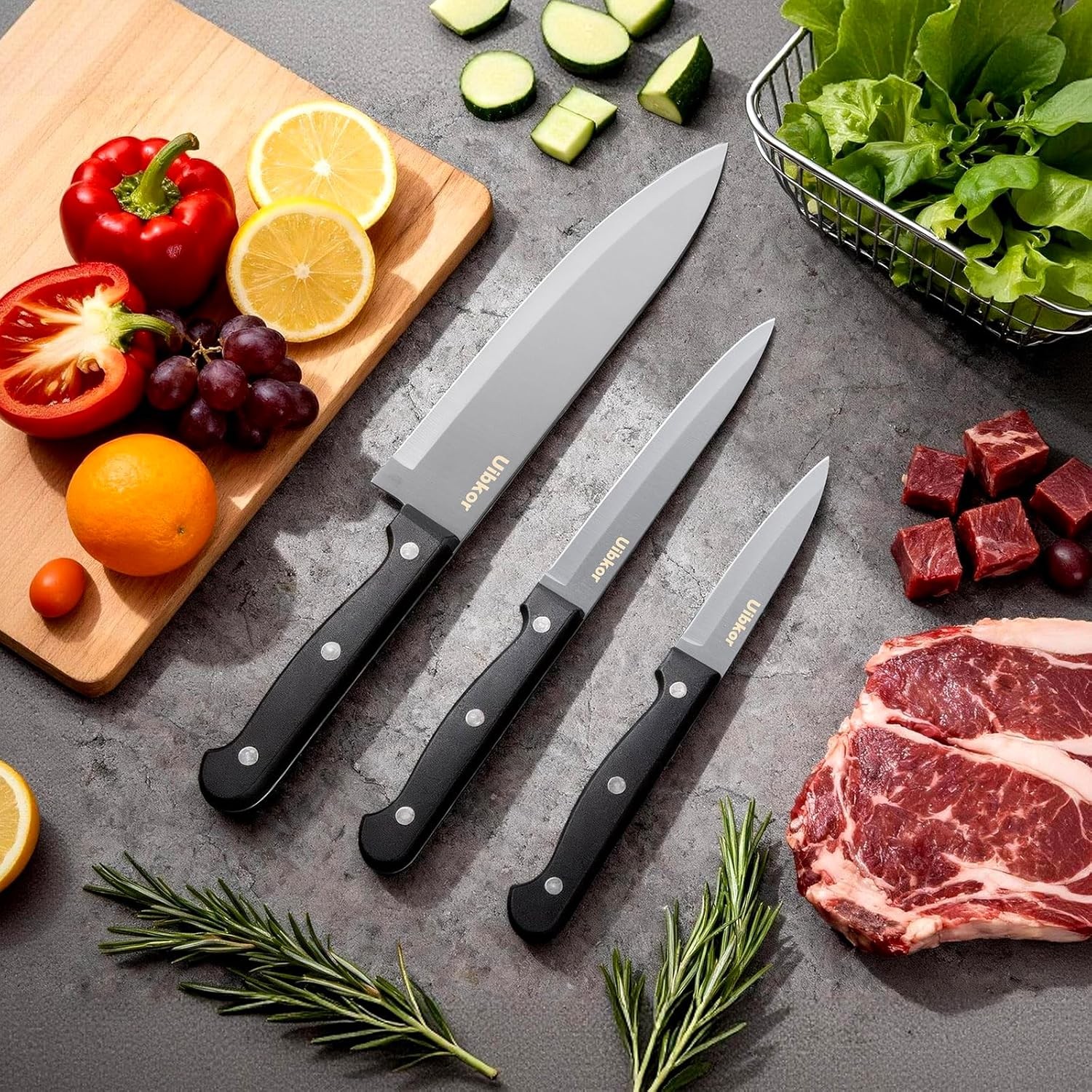 3PC Kitchen Knife Set Chef Utility Paring Knives High Carbon Stainless Steel