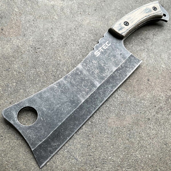 12″ STONEWASH CLEAVER BLADE CHEF BUTCHER KNIFE Stainless Steel Full Tang Kitchen