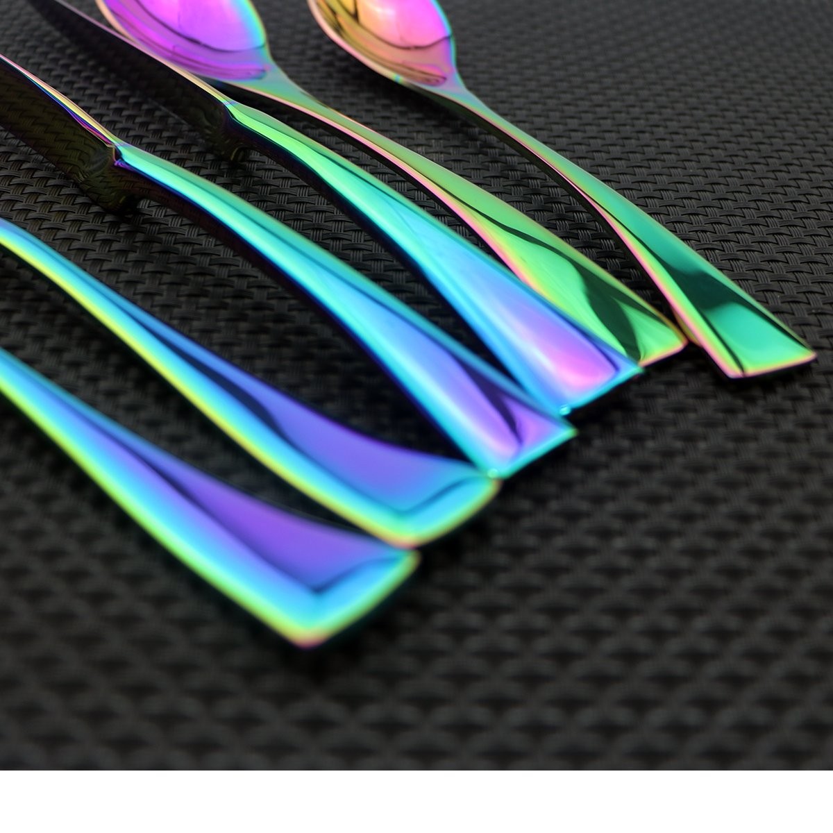 6 PCS 18/10 Stainless Steel Mirror Polished Rainbow Colorful Cutlery Flatware