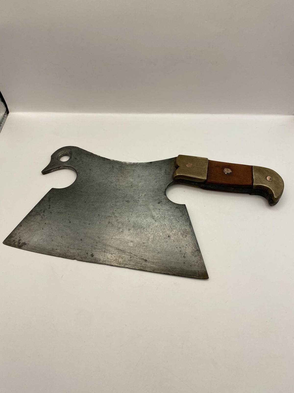 Carbon Steel Butcher Cleaver Silver Duck Head Brass Wood Handle Kitchen Decor
