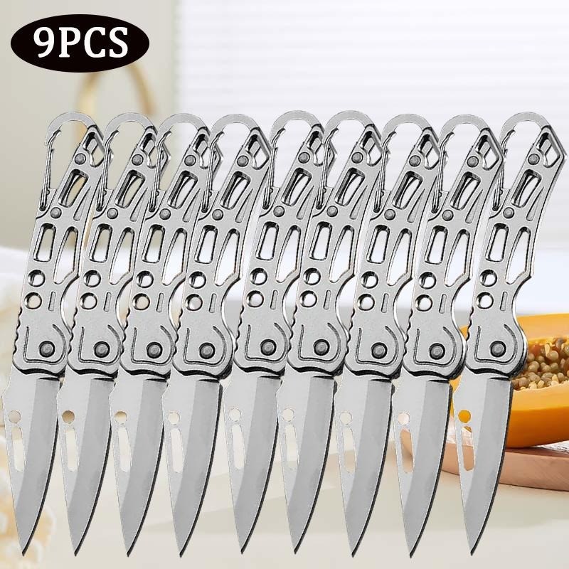 9PCS Stainless Steel Folding Knife Multi Function Camping Utility Cleaver