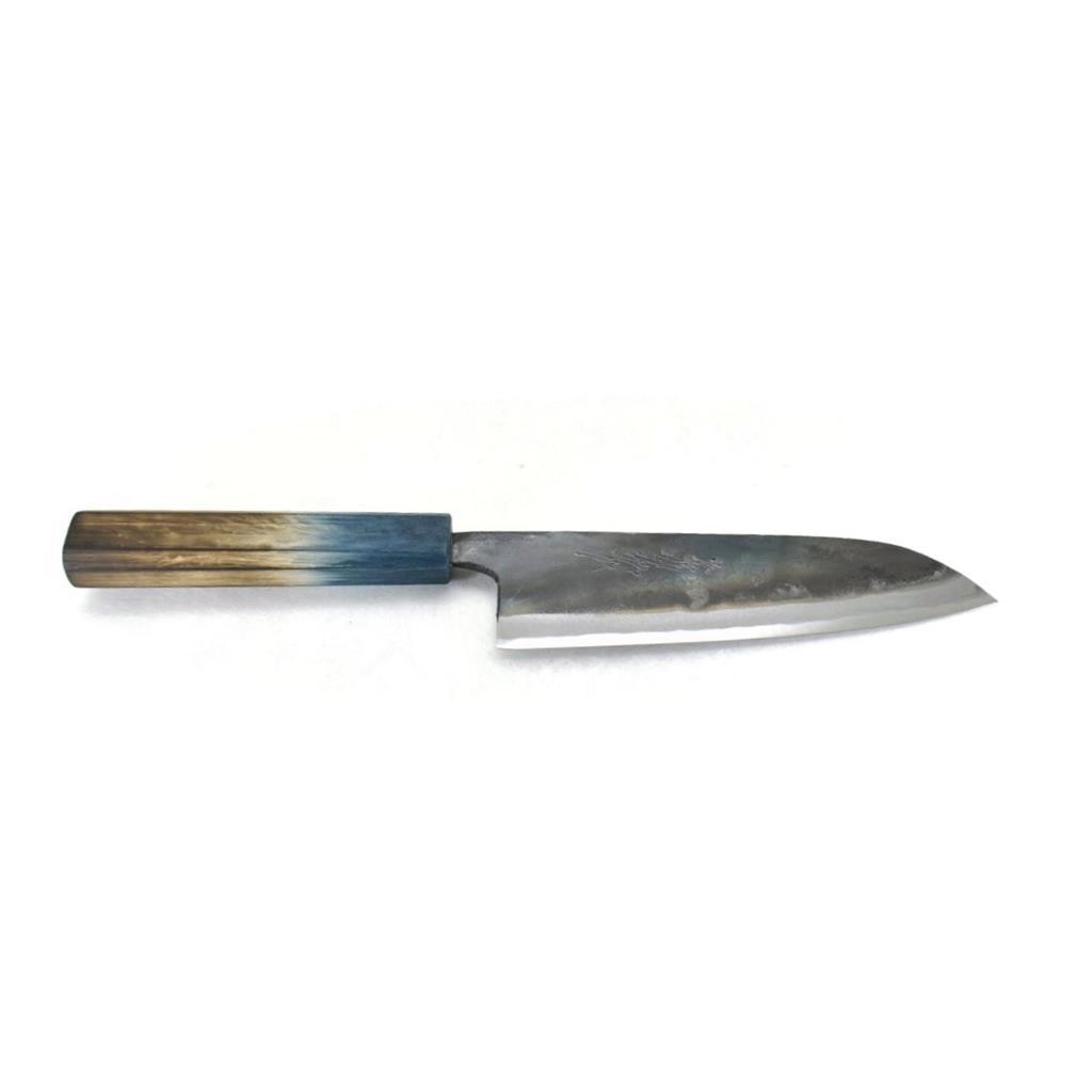 Yoshihiro Blue Steel #2 Black Forging RGB Santoku 165 mm/6.5″ Blue Oak Handle