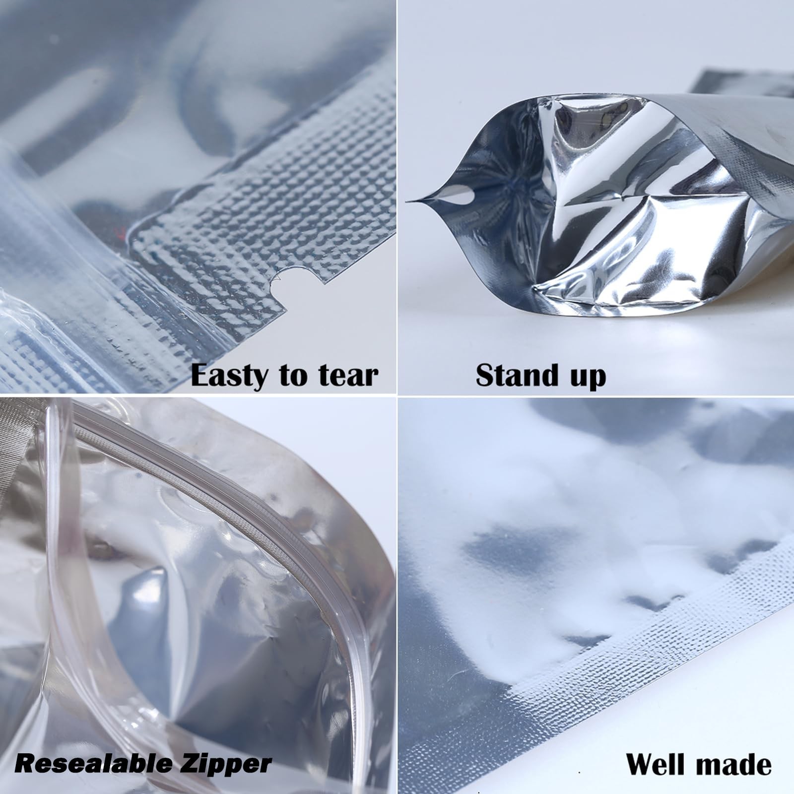 300PCS Large 7.9″x11.8″ Reclosable Mylar Bags for Food Storage Stand Up Pouch