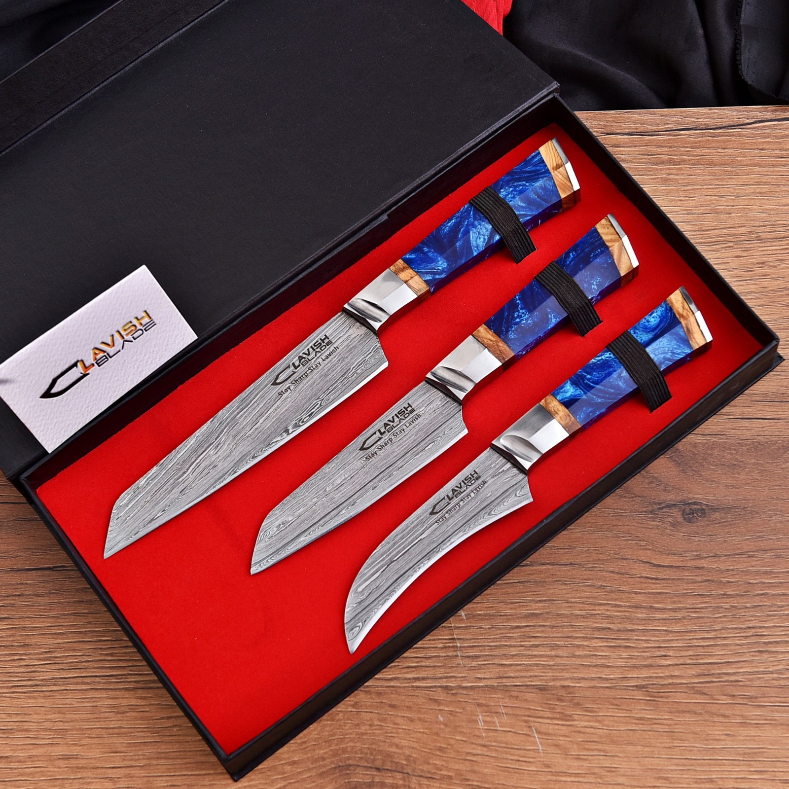 Hand Forged Damascus Steel 3 Pcs Chef Knife Set, Kitchen Knives Chef Knives Set