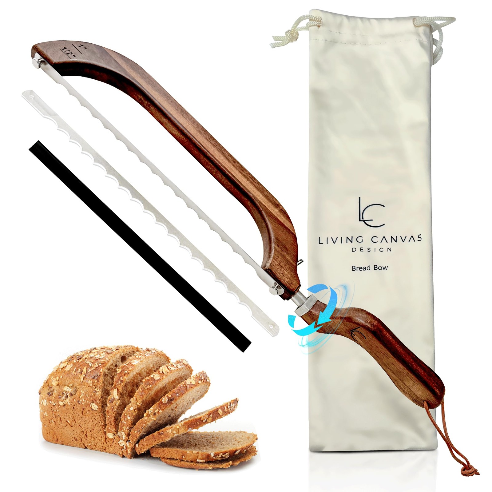 Bread Bow Knife for Homemade Bread, Wooden Sourdough Bread Slicer with 2 Repl…