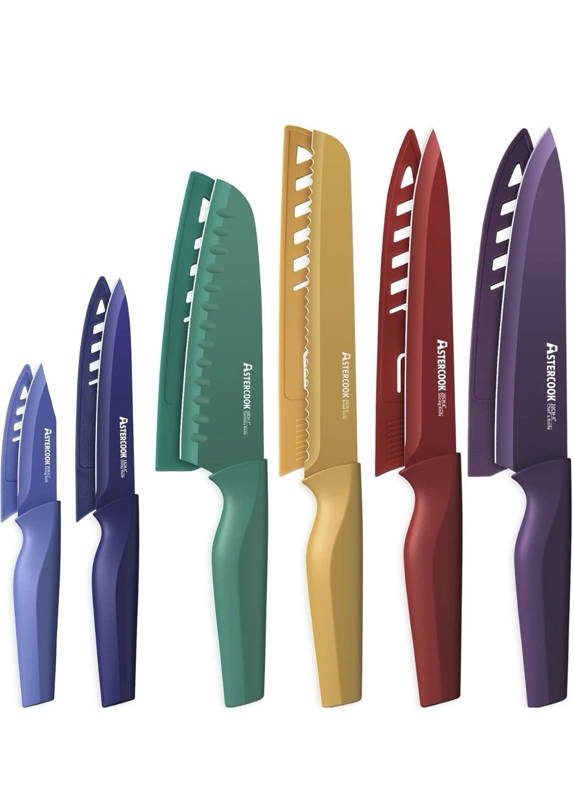 Astercook Knife Set, 12 Pcs Color-Coded Kitchen Knives Set, 6 Color Anti-Rust Co