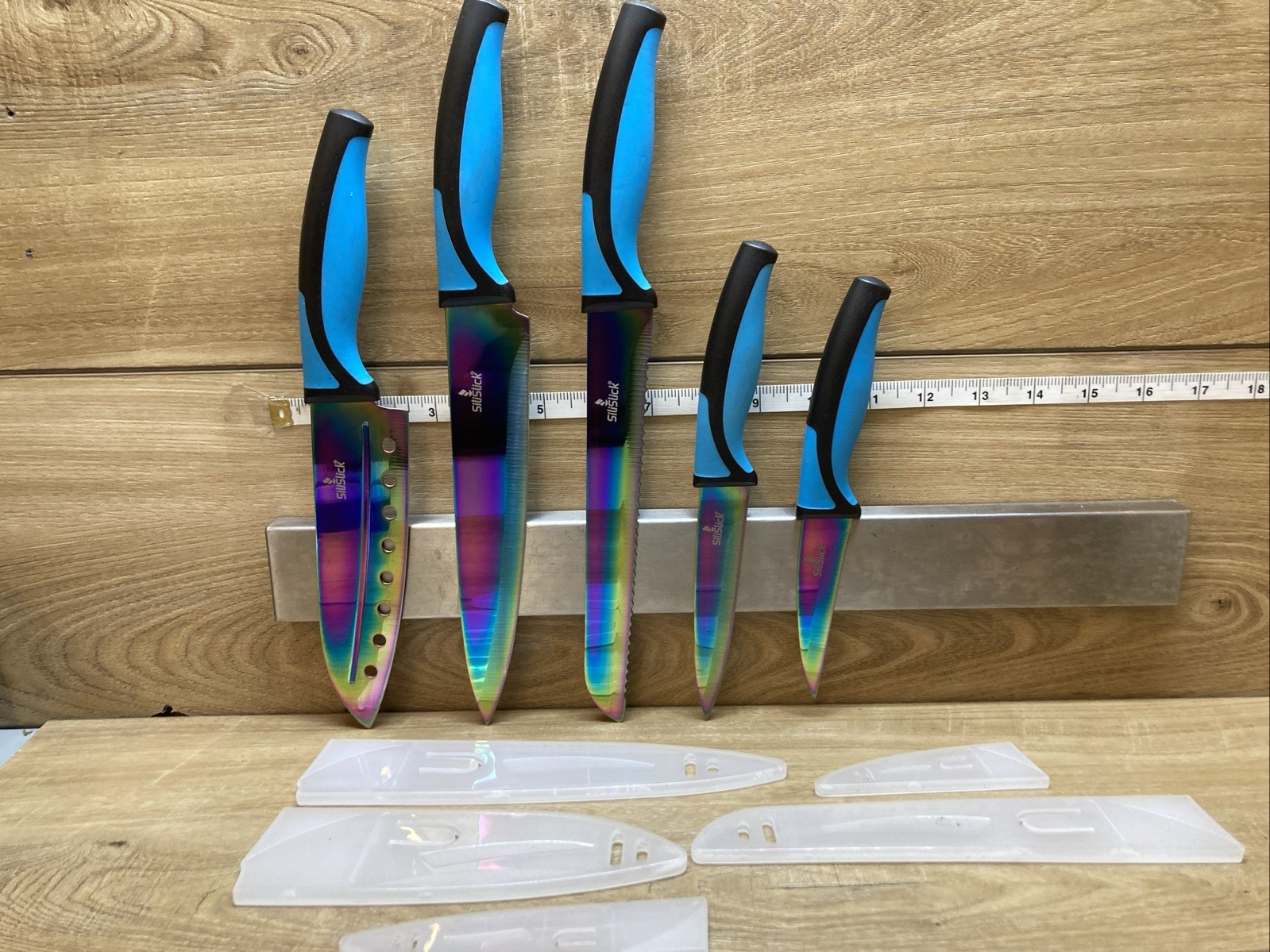 SiliSlick Titanium Coated Stainless Steel Kitchen Knives Rainbow Blades Set
