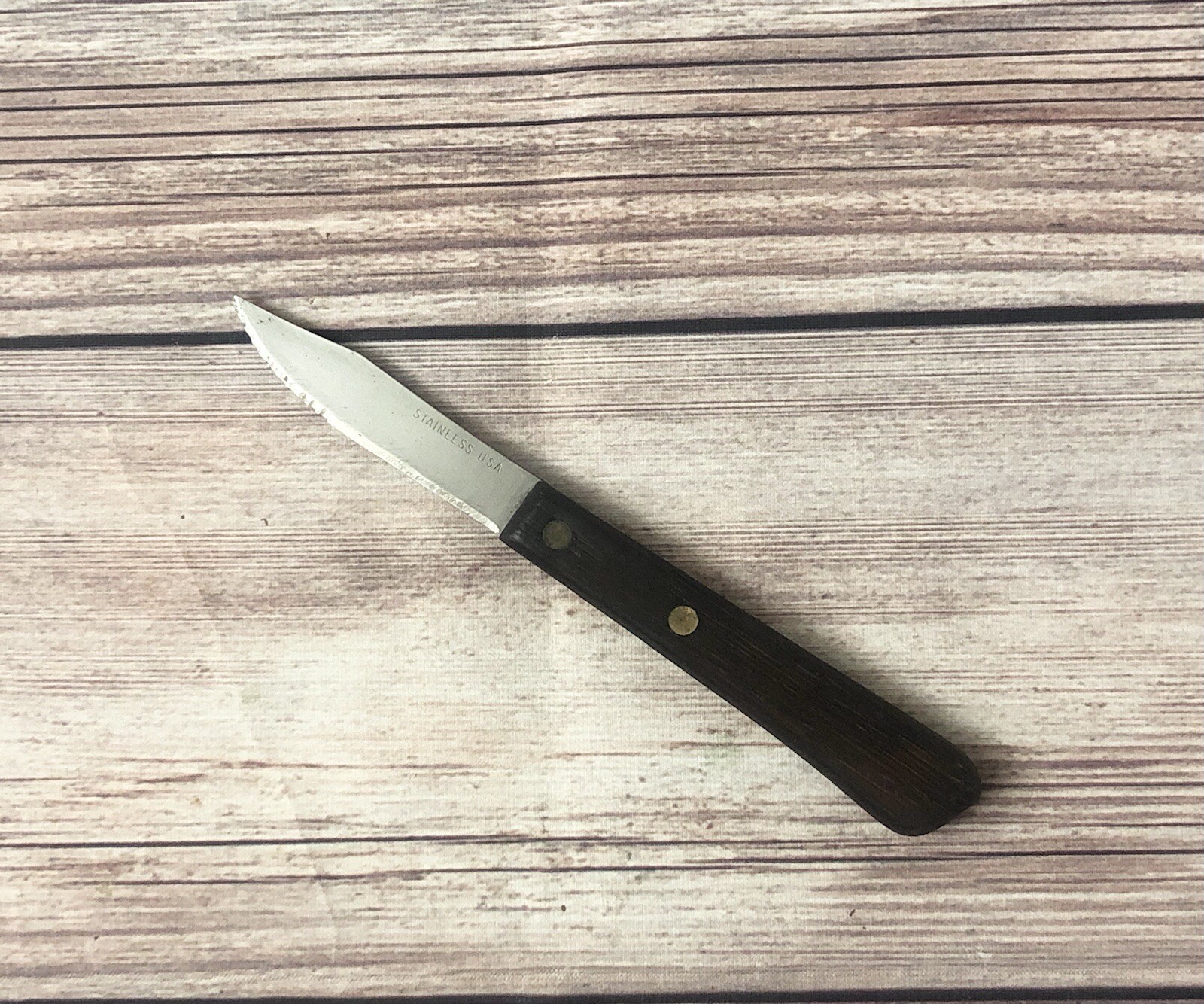 Vintage Serrated Paring Knife 2.5” Peeler Wood Handle Refinished Made In USA
