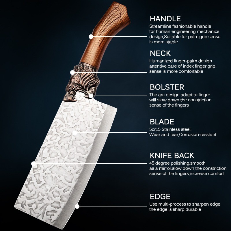 8PCS Stainless Steel Boning Knife Barbecue Knife Kitchen Scissors Easy Grip