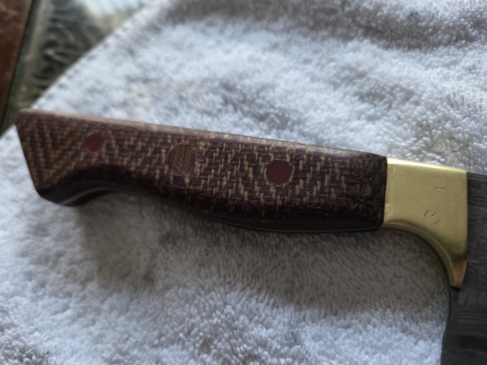 7-1/4 Inch K-tip Damascus Chef’s Knife With Maroon Houndstooth Micarta Handle