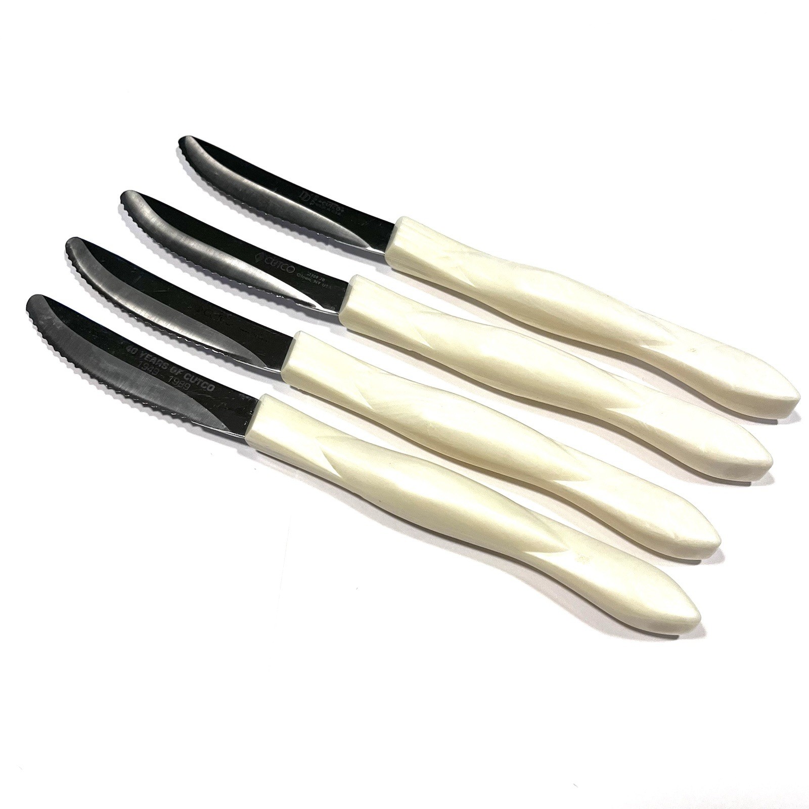 Cutco 1759 Table Steak Knife Set of 4 White Pearl Handle Serrated – USA Lot
