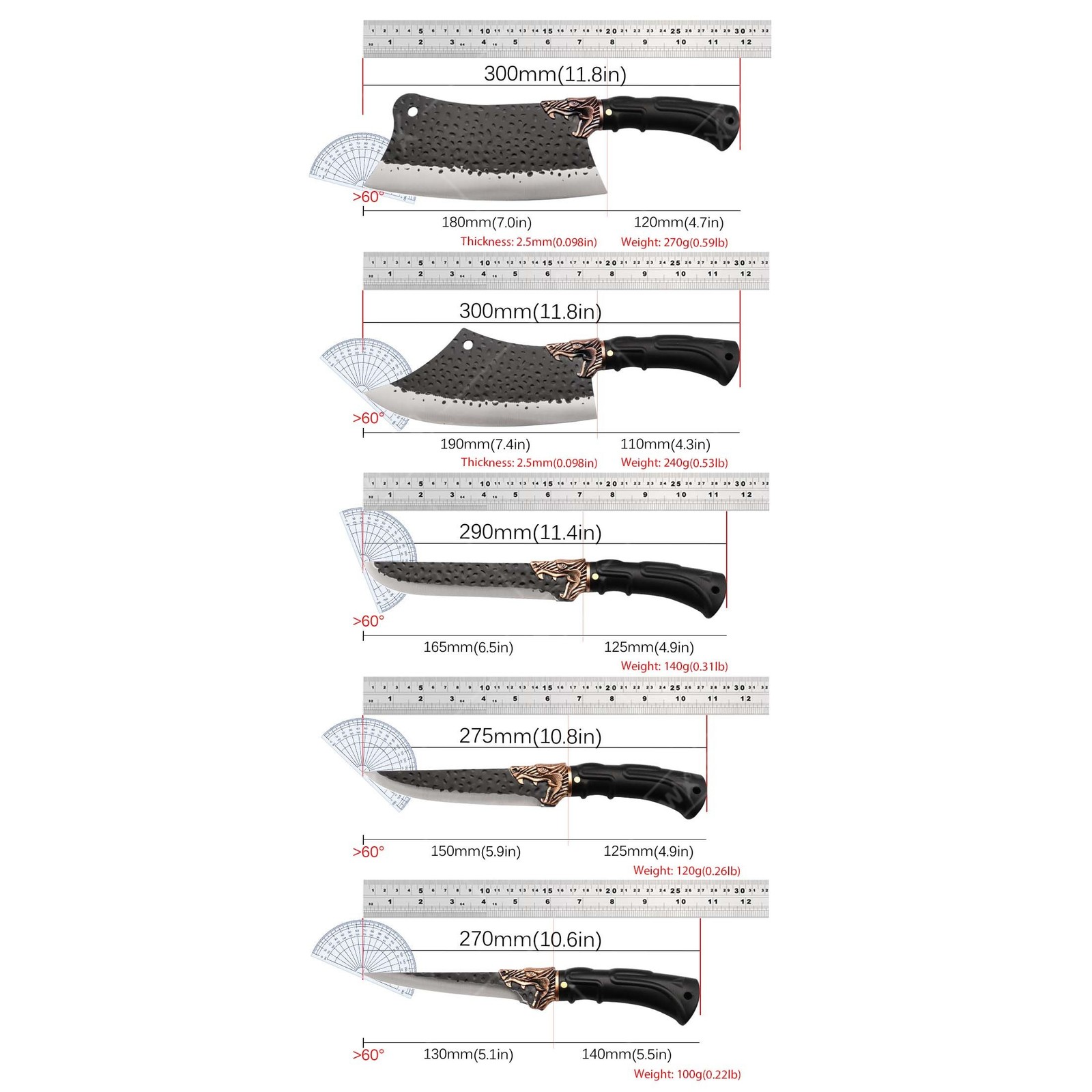 8PCS Professional Chef Knife Set Handmade Forged Stainless Steel Boning Cleaver