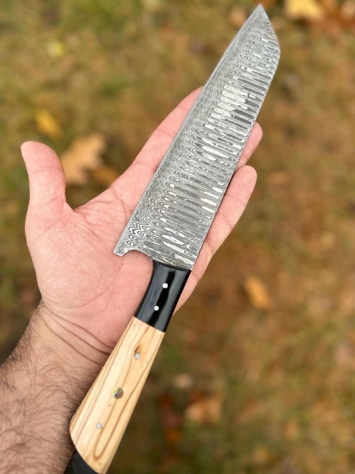 Chef Knife Japanese Damascus Steel Bunks Knife Stabilized Wood Full Tang