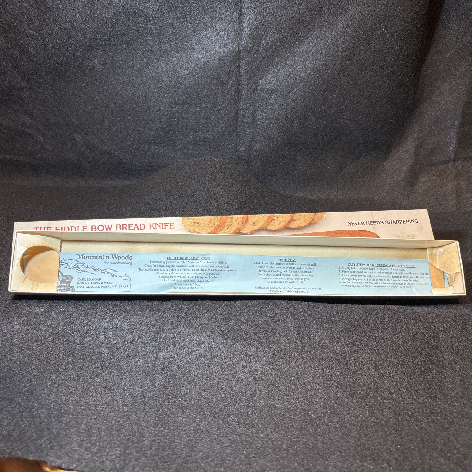 The Fiddle Bow Bread Knife Serrated Right Hand Mountain Woods Montana NEW IN BOX