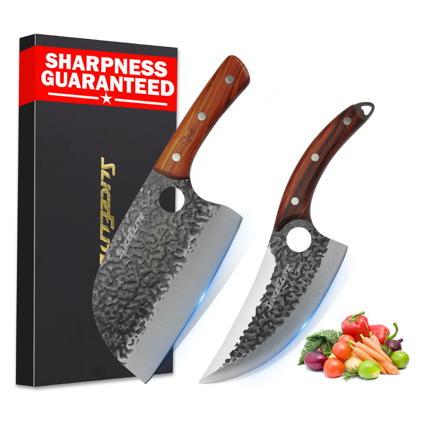 2-Piece Viking & Serbian Chef Knife Set – Hand-Forged Cleaver Butcher Knife Comb