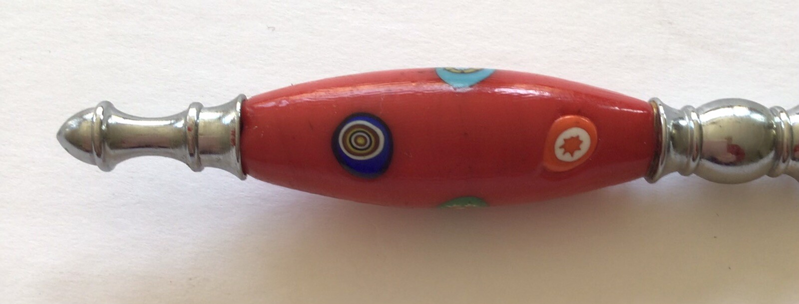 Decorative Cheese Knife With Accent Handmade Polymer Clay Bead Silver Tone 8”