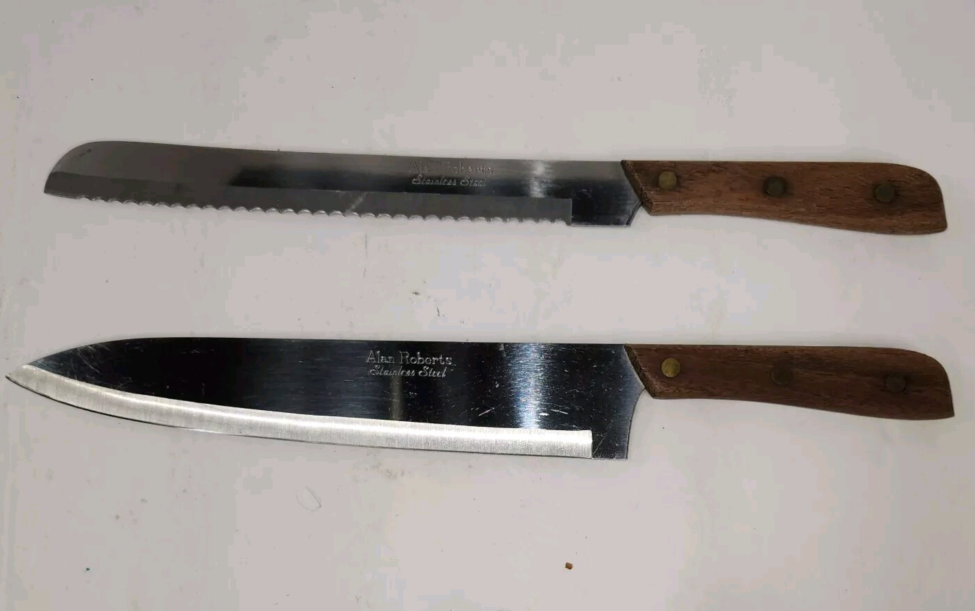 Alan Roberts Knife Set Stainless Steel Chef 9.5” Blade & Bread 9″ Japan Wood