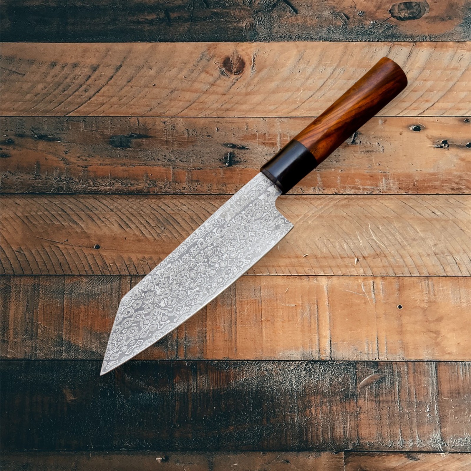 Damascus Steel Kiritsuke Chef Knife 6″ Blade Two-Tone Wood Handle No Sheath