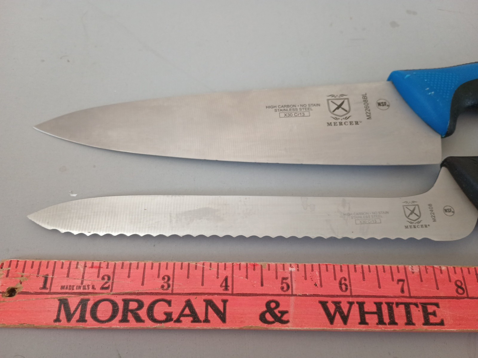 2 MERCER NSF KNIVES 8″ BREAD M22408, 8″ CHEF M22608BL NSF Commercial Millennia
