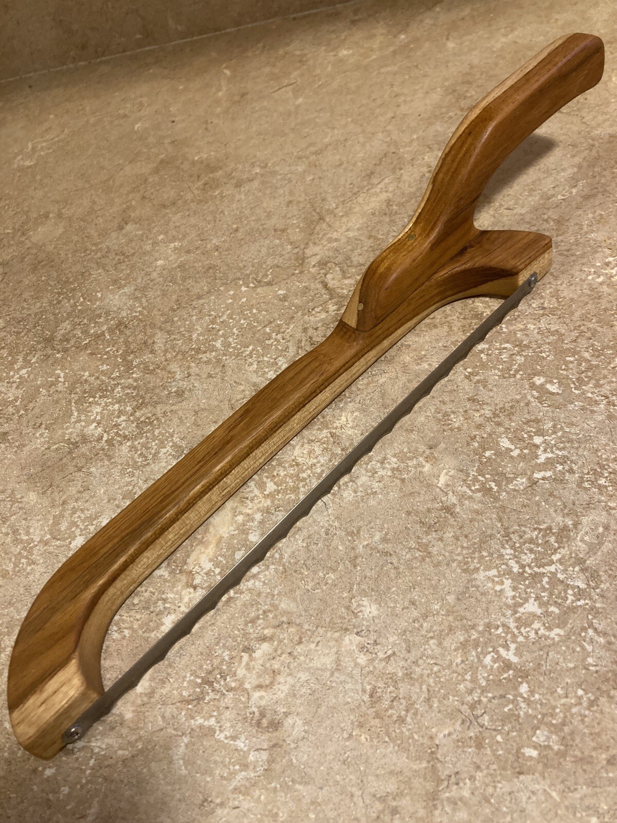 Heirloom Woodcrafts Teak Fiddle Bow Bread Knife