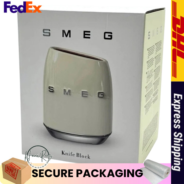 SMEG KNIFE BLOCK SET 6 PCS STAINLESS STEEL KNIVES CREAM COLOR BLOCK EXPRESS SHIP