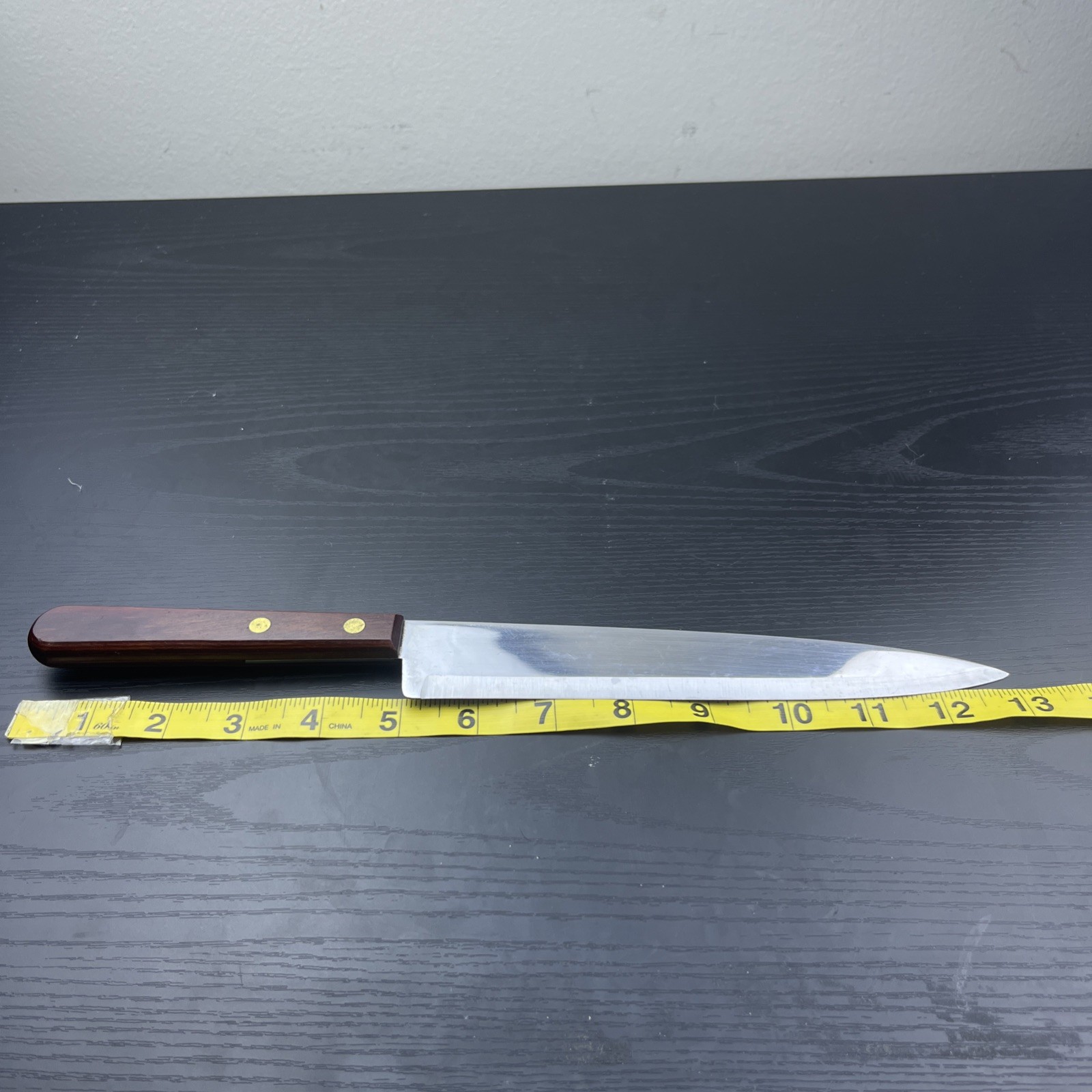 Vintage Stainless Crestline USA Carving Slicing Knife Brown Handle Kitchen Cutle