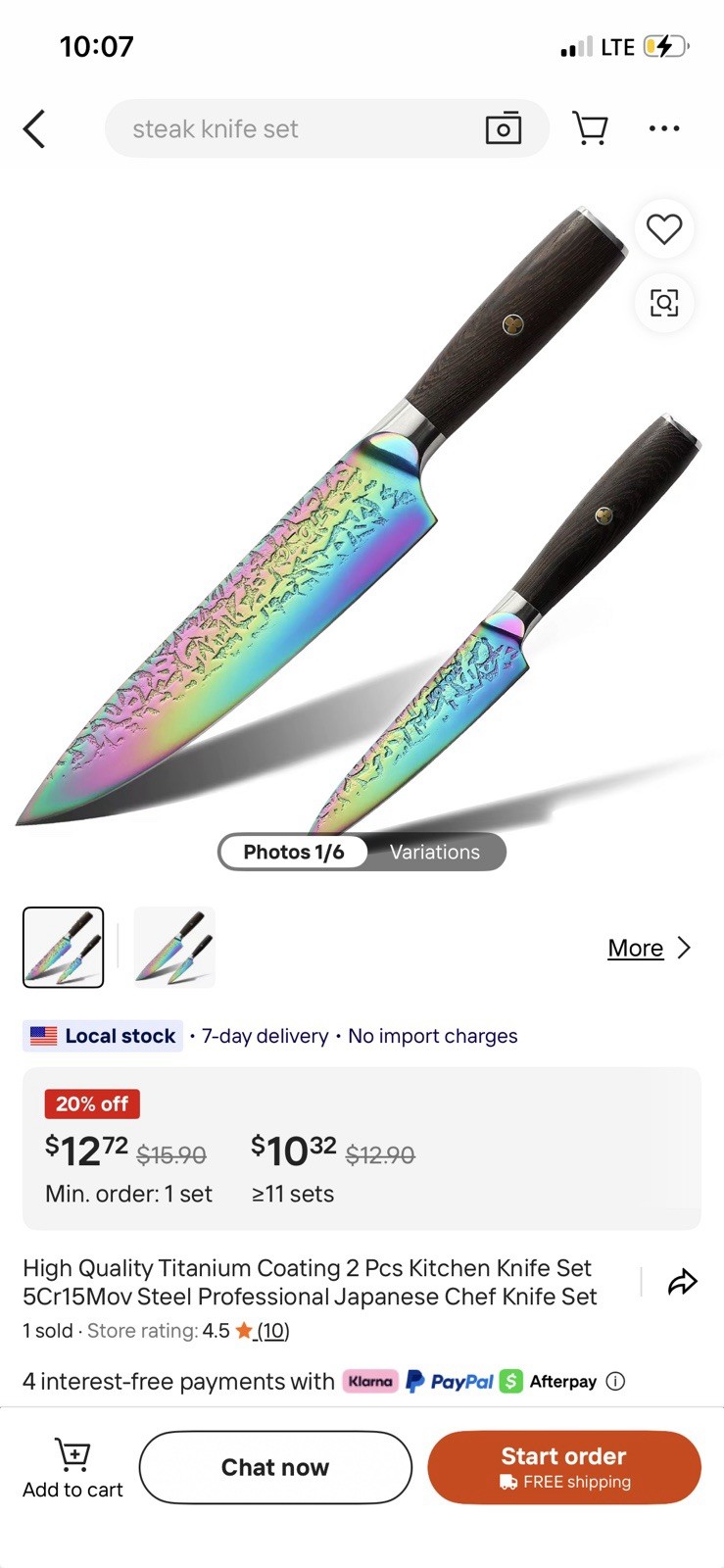 High Quality Titanium Coating 2 Pcs Kitchen Knife Set 5Cr15Mov Steel Profession