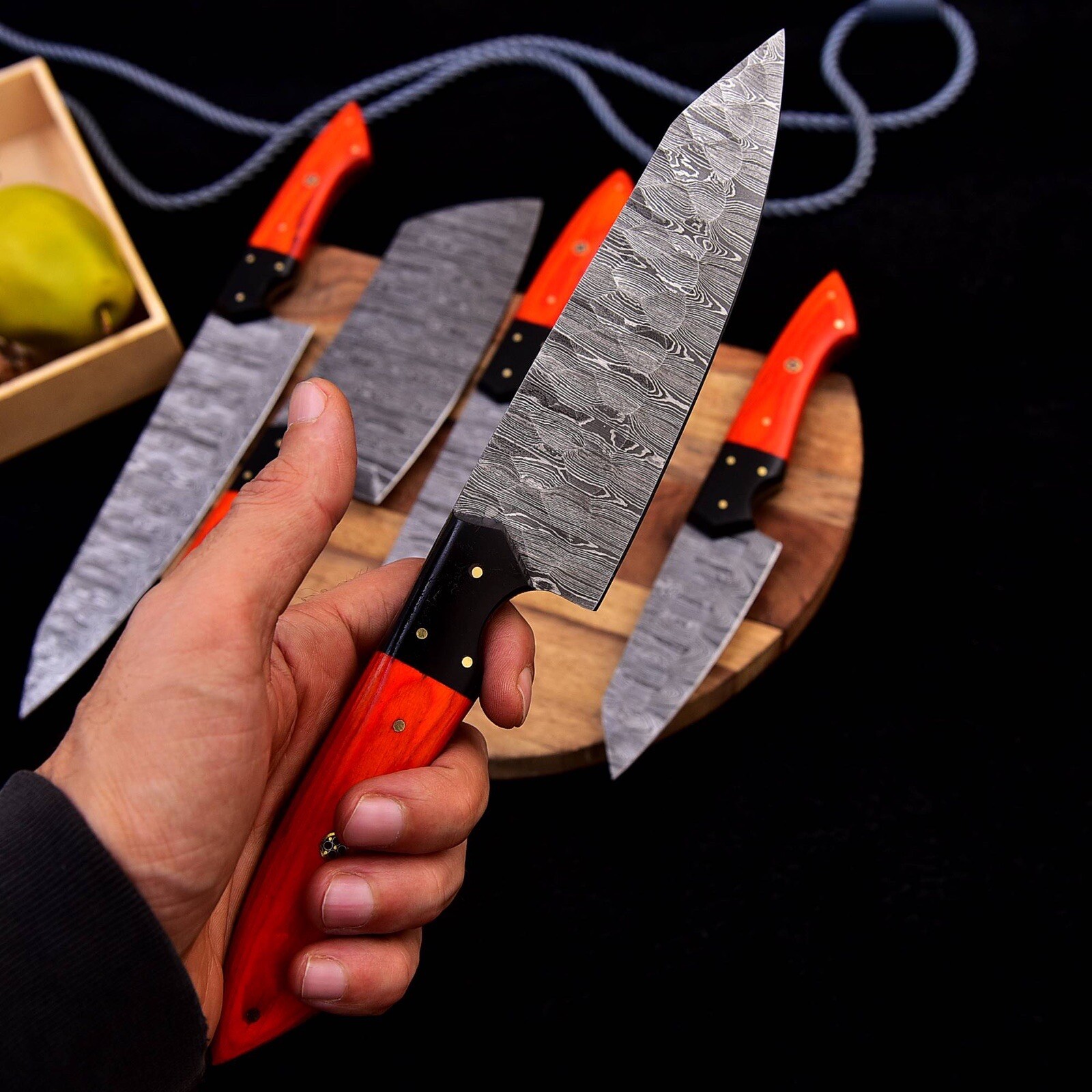 CUSTOM HANDMADE DAMASCUS STEEL CHEF KNIFE SET KITCHEN KNIVES CHEF SET CUTLARY