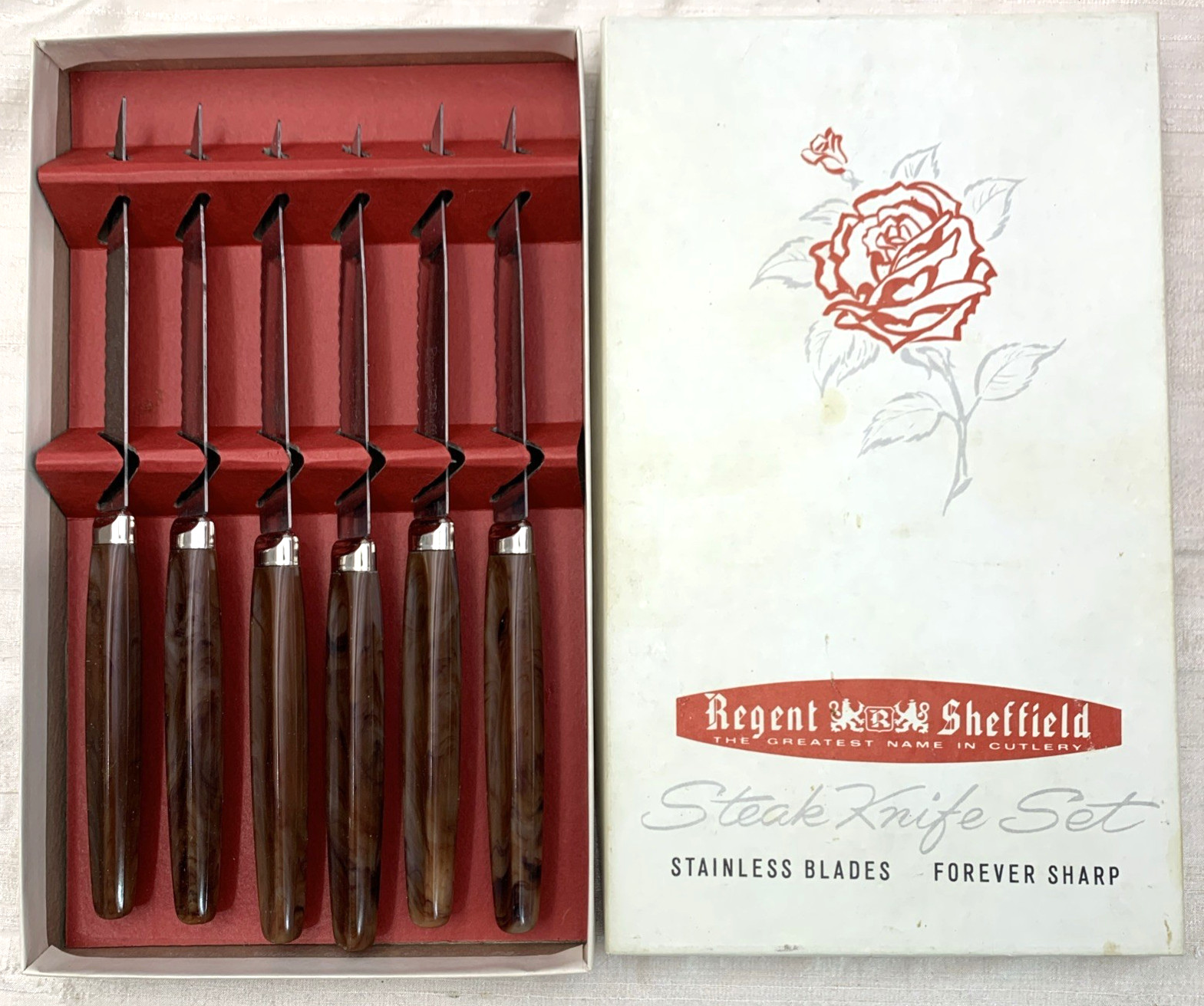 Regent Sheffield Steak Knife Set 6 Piece Stainless Blades Forever Sharp Cutlery