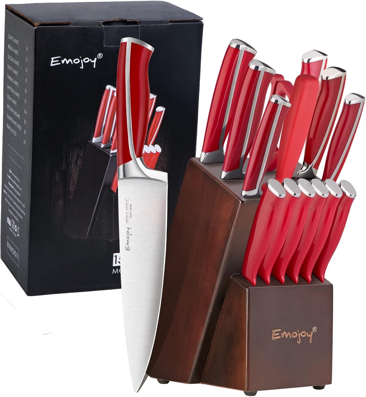 15 Pcs Kitchen Knife Set with Block Wooden, Stainless Steel Sharp Chef Knife Set