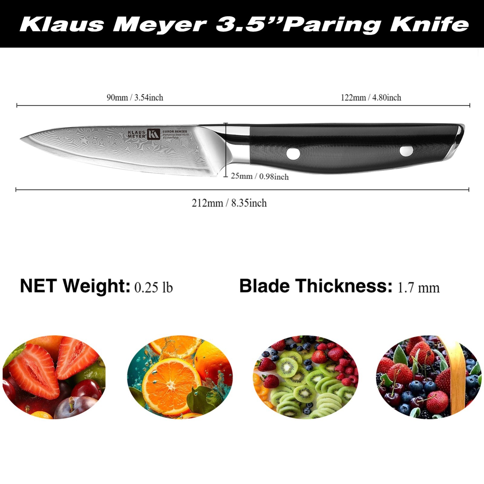 Klaus Meyer Luxor Damascus Steel 3 Piece Knife Set with Sapele Wood Box