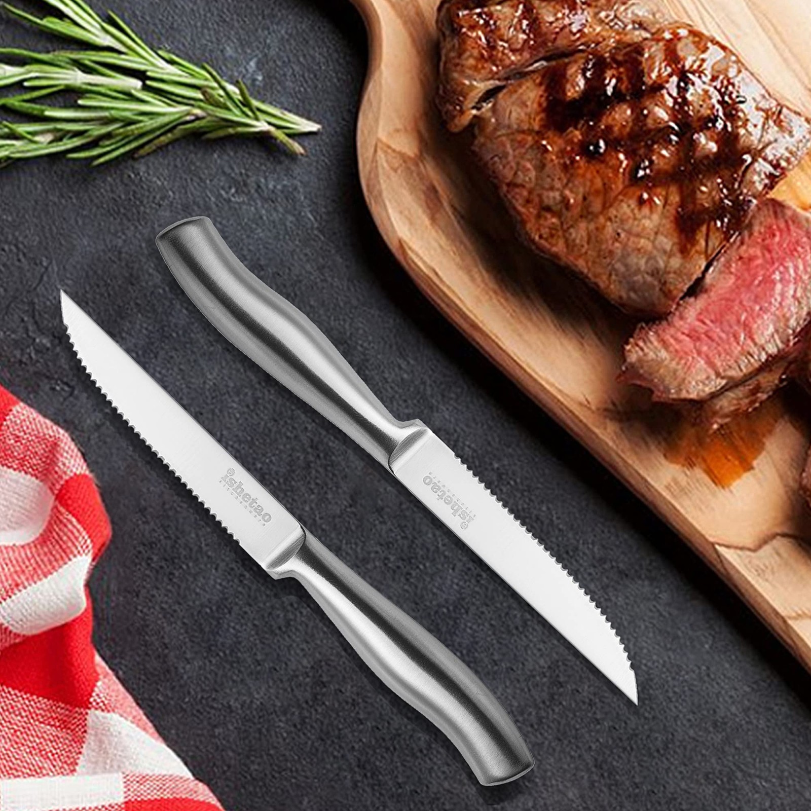 isheTao Steak Knife Set of 6, 4.5 inches Dishwasher Safe High Carbon Stainles…