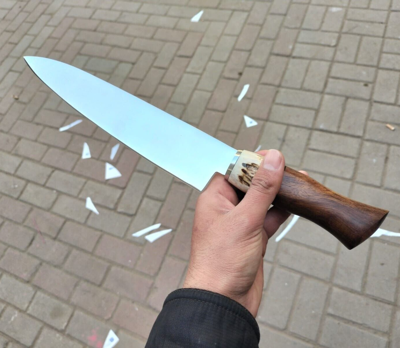 Handmade Chef knife Mirror Polished J2 steel Kitchen knife stag and wood handle