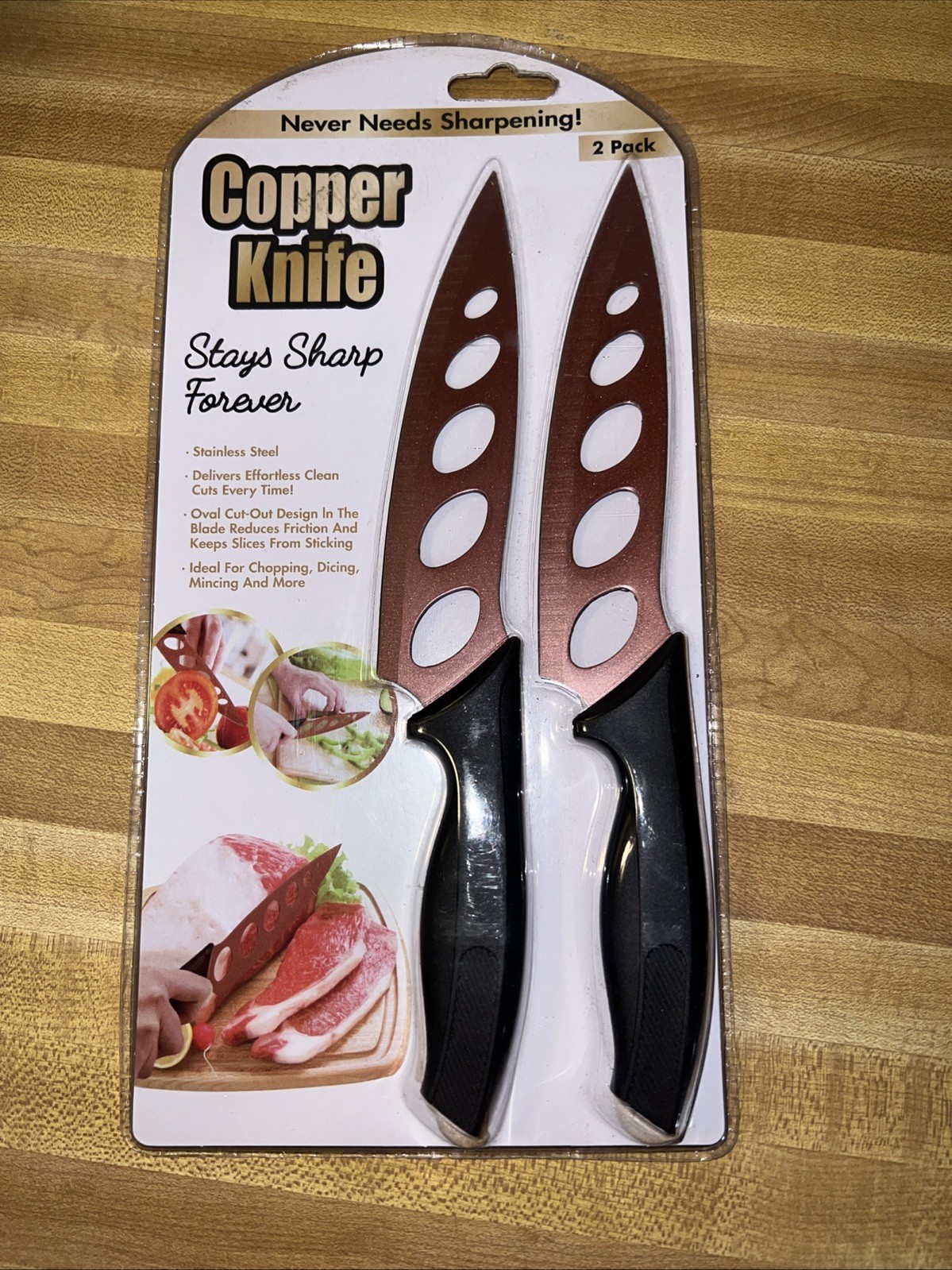 Copper Knife 2 Pack: Never Needs Sharpening Stainless Steel 5.5″ Blade 9.75 in.