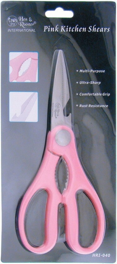 Hen & Rooster Kitchen Shears 2.88″ Stainless Steel Blades Synthetic Pink Handle