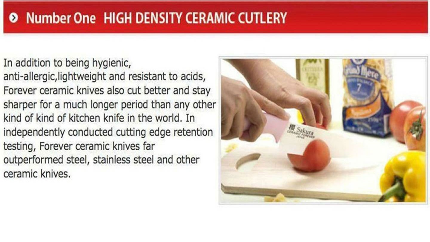 Forever Cera SC14WP Ceramic Kitchen Knife 14cm Red Handle + Whet Stone Sharpener