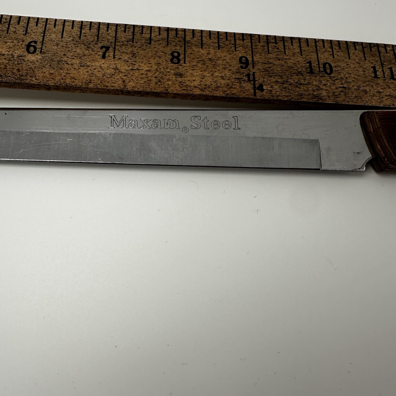 Vtg Maxam Steel Japan Cutlery 10.5 Slicing Carving Knife Wood Handle Full Tang