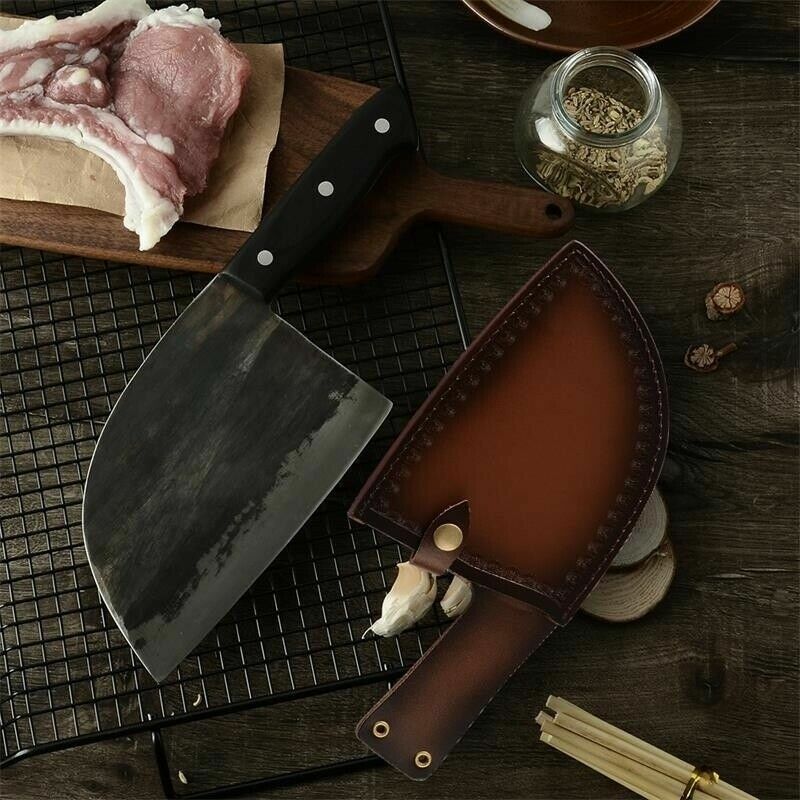 Forged Kitchen Butcher Knife Camping Full Tang Chef Knife with Sheath US seller