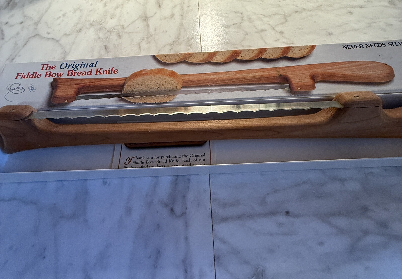 Mountain Woods The Original Fiddle Bow Bread Knife Cherry Wood Right Hand W/ Box