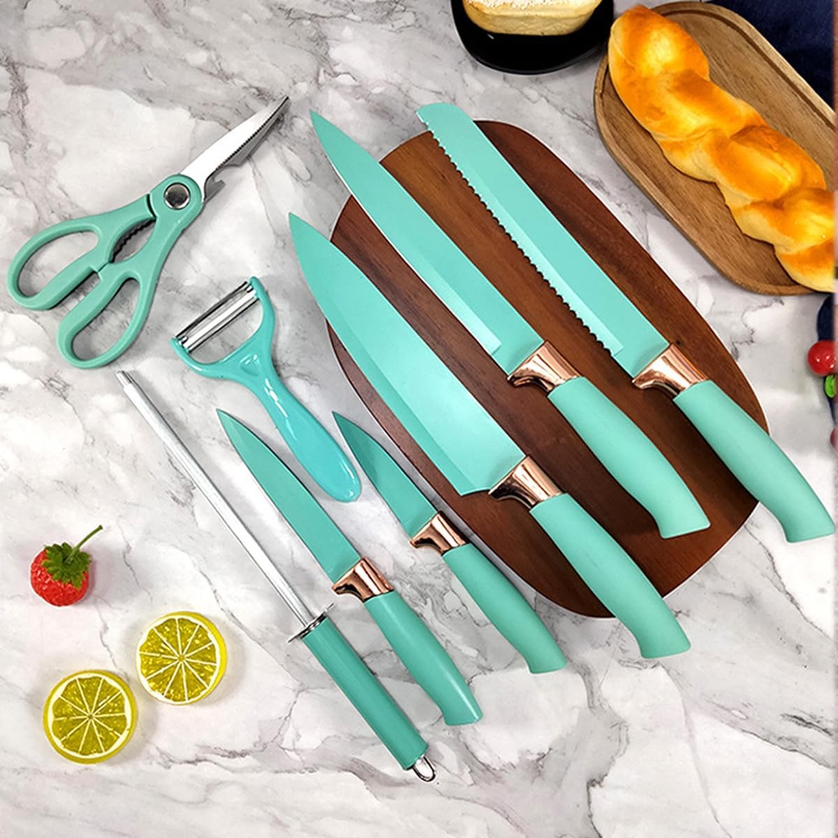 Kitchen Knife Set, 9Pcs Stainless Steel Non Stick Knife Block Set, Sharp Cutl…
