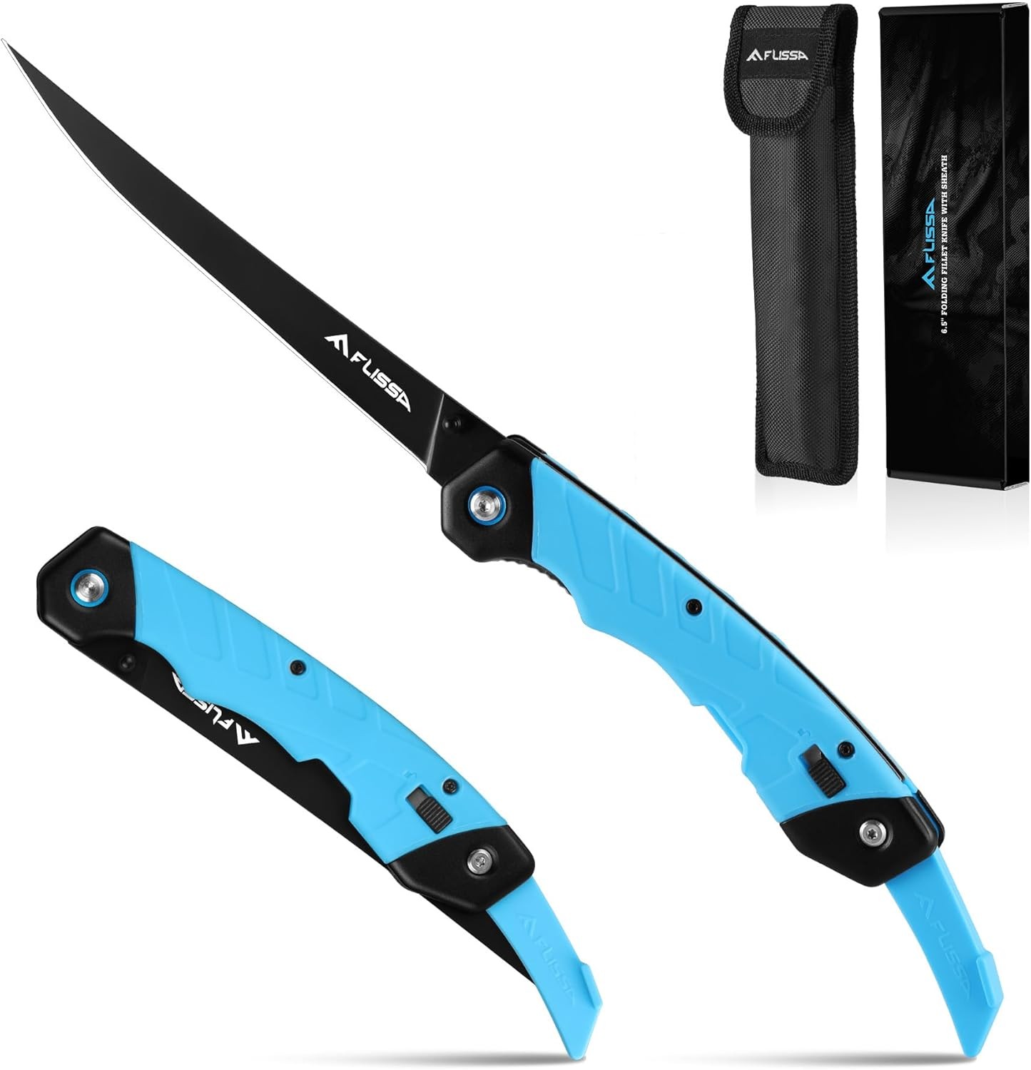 FLISSA 6.5″ Folding Fillet Knife Non-Slip Foldable Grips for Fish Cleaning New