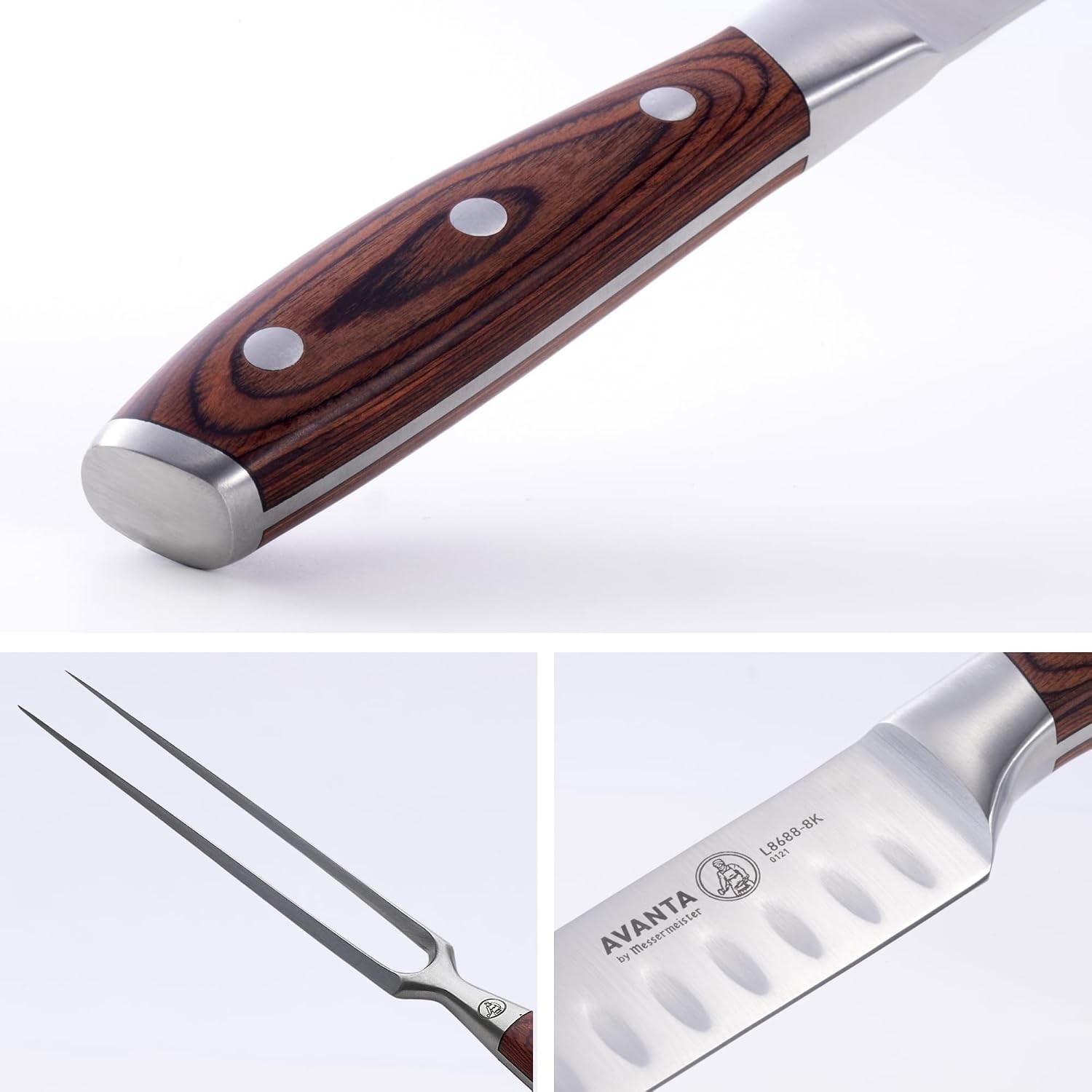 Avanta Forged Kullenschliff Carving Set – Includes 8″ & Slicing Knife 7″ Fork