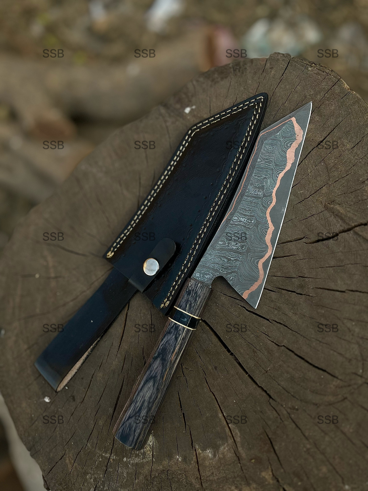 Copper Damascus Chef Knife – Handmade Kitchen Knife – Copper Blade Chef Knife
