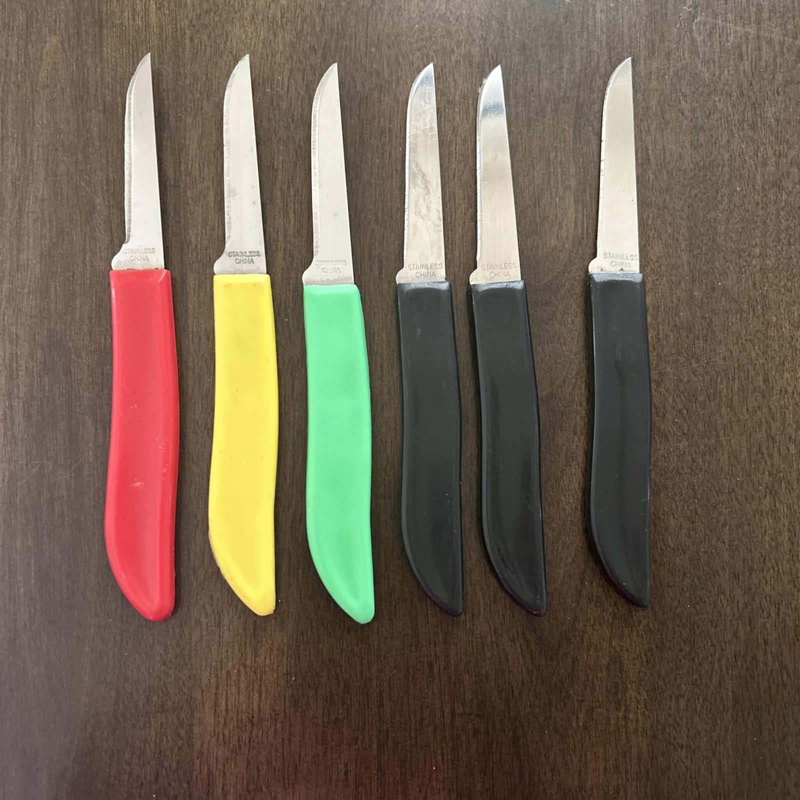Stainless Paring Knives 6 Pieces Green-Yellow-Black-Red Handles